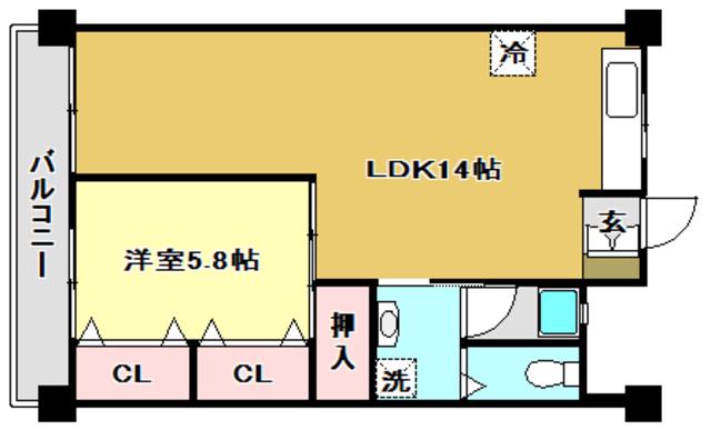 TREASURE HOUSE(1LDK/4階)の間取り写真
