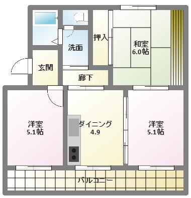 フォレストII(3DK/2階)の間取り写真