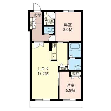 グランリュクス(2LDK/1階)の間取り写真