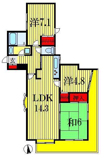 グリーンパーク船橋(3LDK/6階)の間取り写真