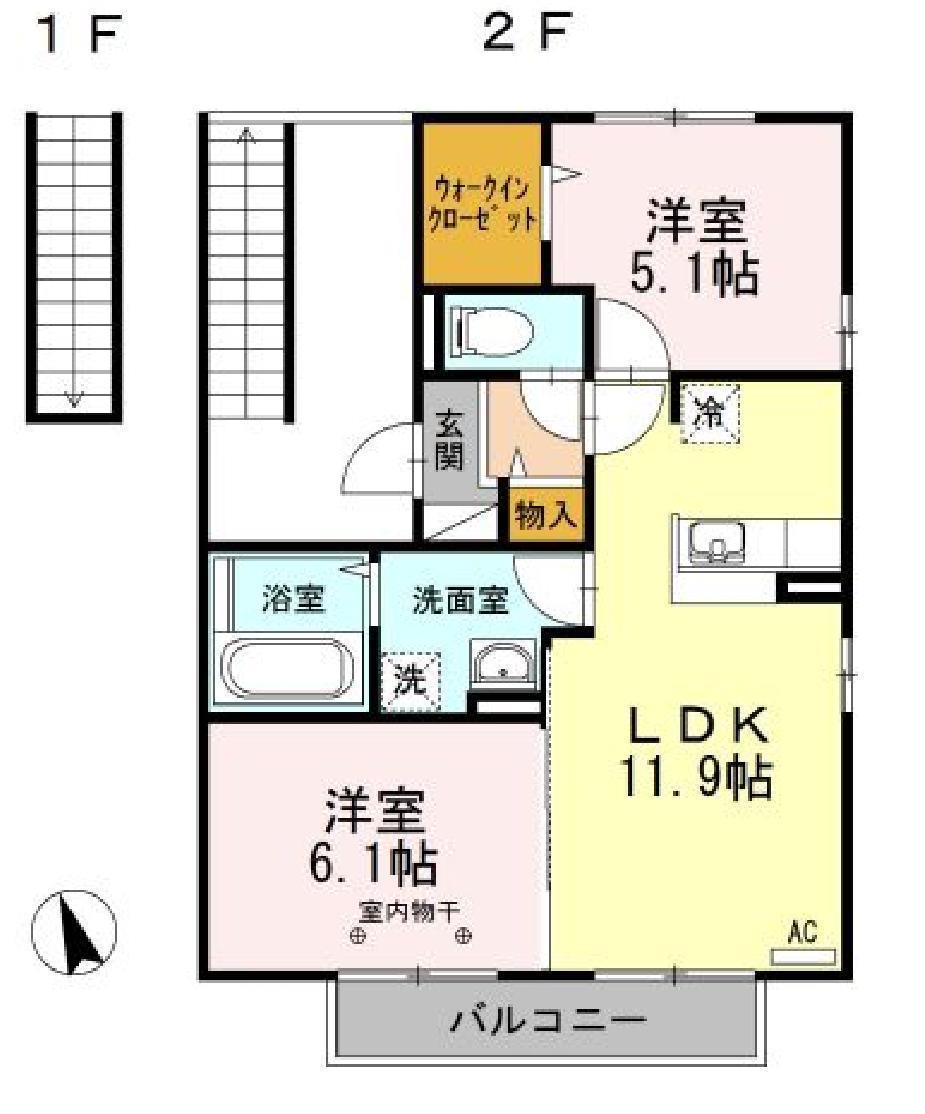 D-ROOM安積(2LDK/2階)の間取り写真