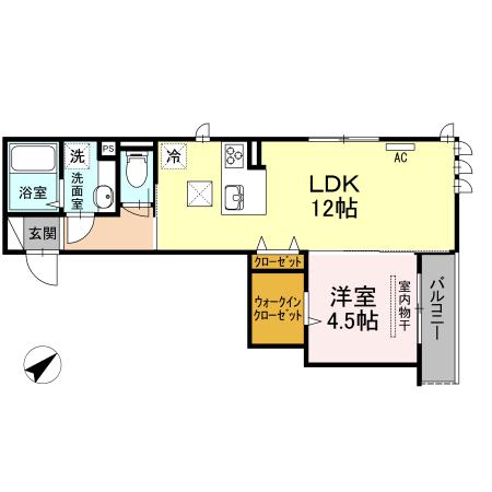 グランテリア庚午南(1LDK/2階)の間取り写真