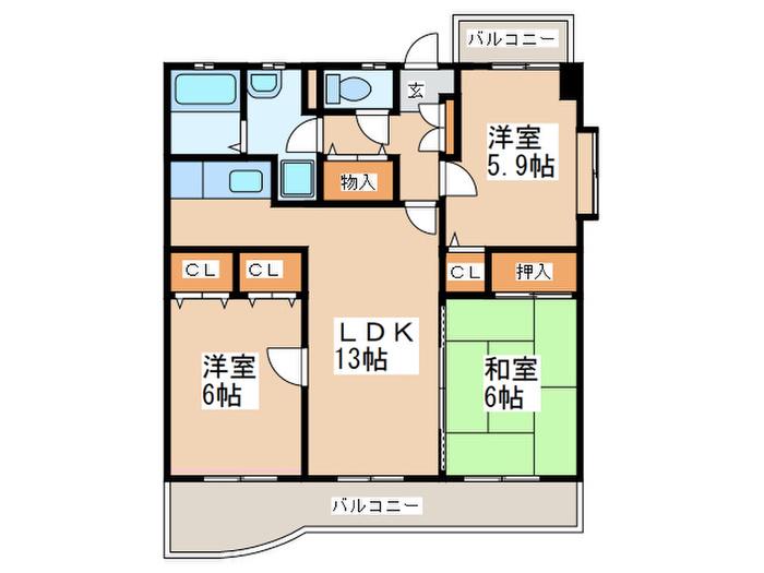 プレミール筑紫(3LDK/6階)の間取り写真
