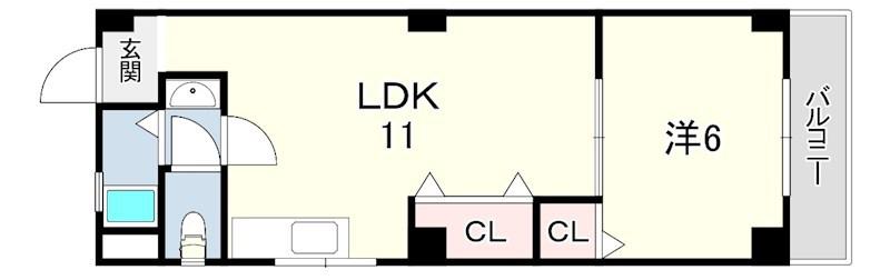 マンション西難波(1LDK/2階)の間取り写真