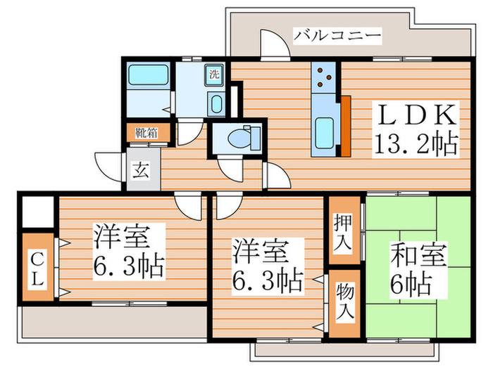 ラフォーレ天神(3LDK/2階)の間取り写真