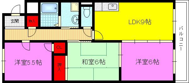 藤楓アビタシオン(3DK/2階)の間取り写真