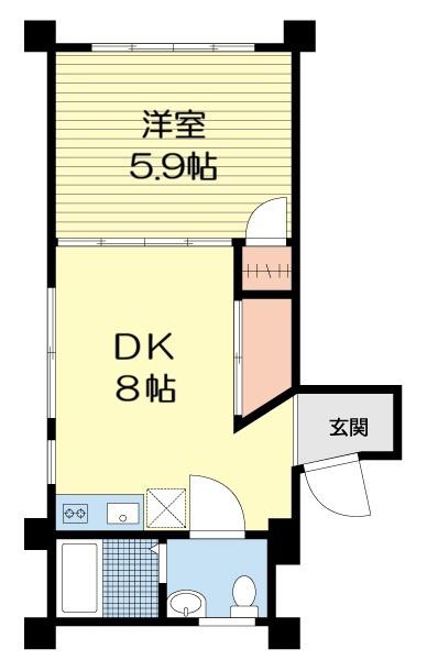 山崎ビル(1DK/3階)の間取り写真