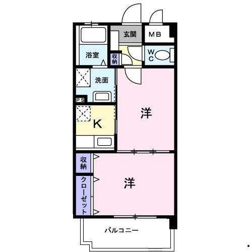 ロジュマン・三央(2K/1階)の間取り写真