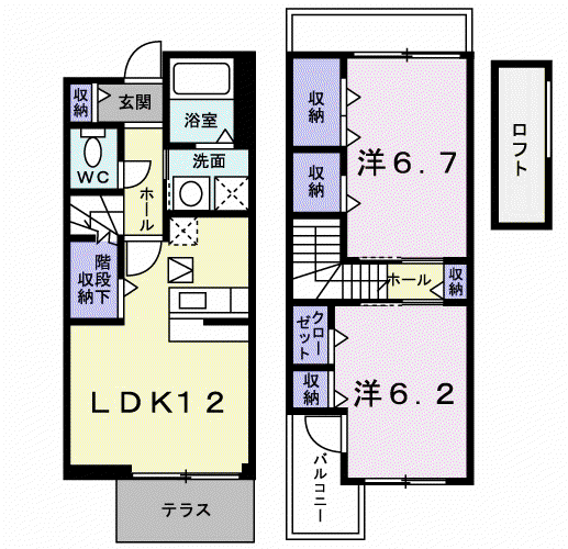 サニーセレノC棟(2LDK/1階)の間取り写真