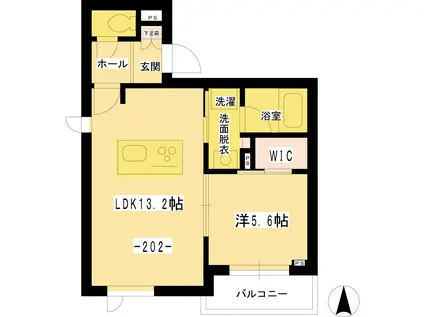 京王線 調布駅 徒歩6分 3階建 築2年(1LDK/2階)の間取り写真