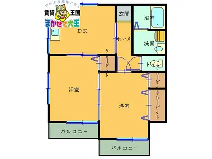 エスポアール森川(2DK/2階)の間取り写真