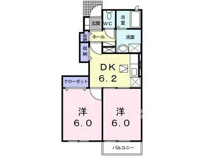 ドエル高須B(2DK/1階)の間取り写真