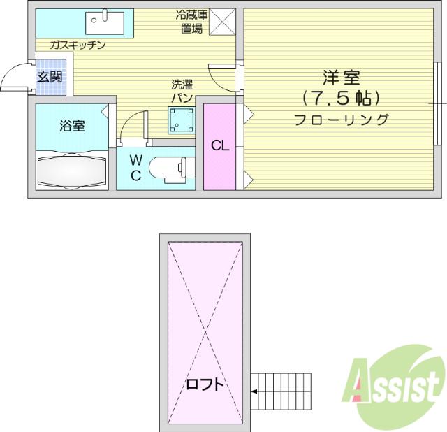 ロイヤルメゾンD(1K/2階)の間取り写真