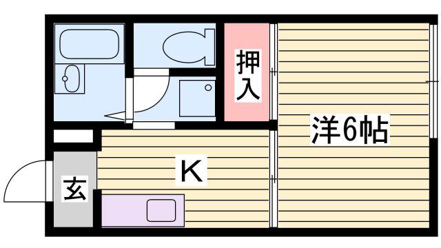 ヴィラカメリアB棟(1K/1階)の間取り写真