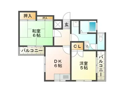 ニューヤマハタビル(2DK/5階)の間取り写真