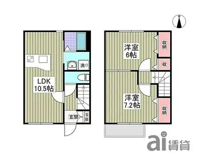 カームガーデンD棟(2LDK/1階)の間取り写真