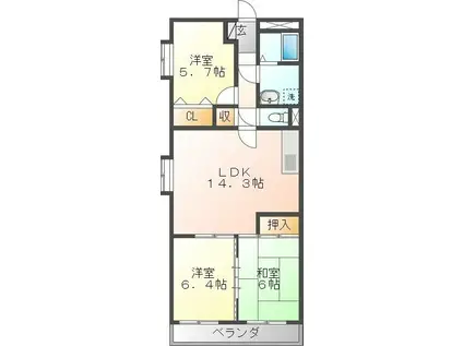 ロイヤルエステートIII(3LDK/5階)の間取り写真