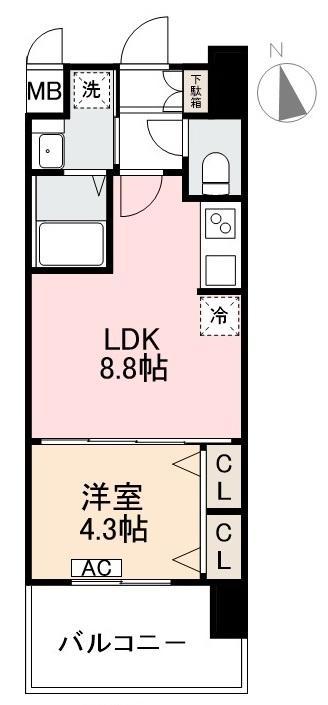 RESIDENCE中央町(1LDK/8階)の間取り写真