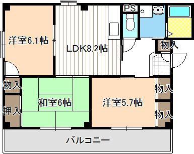 エスペラール明正(3LDK/3階)の間取り写真