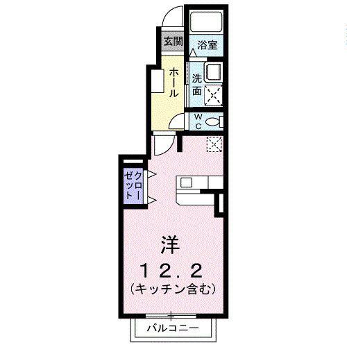 ゼファーIV(ワンルーム/1階)の間取り写真