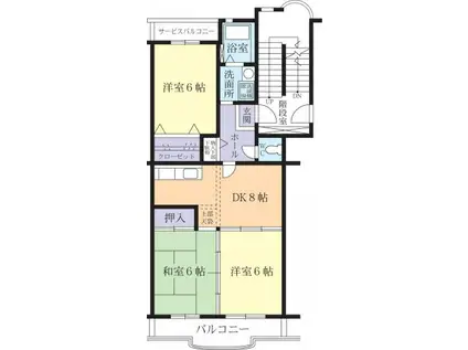 グランディールよしはら(3DK/4階)の間取り写真