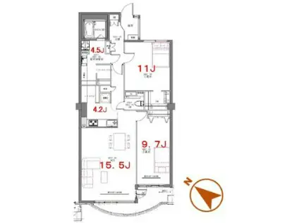 リフィオ目黒(2LDK/3階)の間取り写真