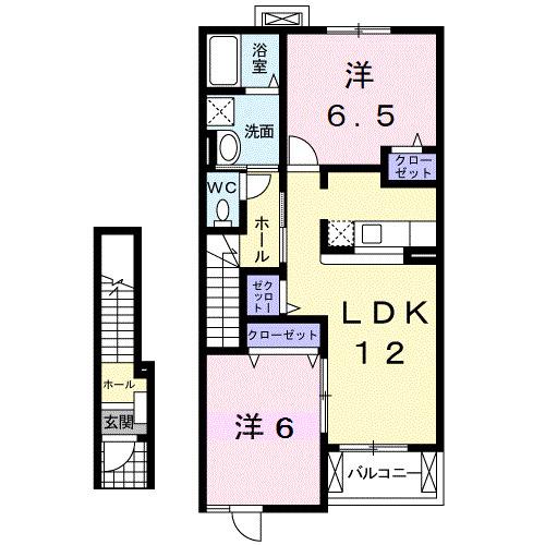 カノン大萩台(2LDK/2階)の間取り写真
