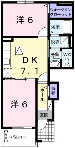 ノイ・フリーデB棟(2DK/1階)の間取り写真