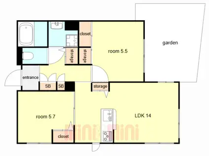 フォレナ神戸住吉(2LDK/1階)の間取り写真