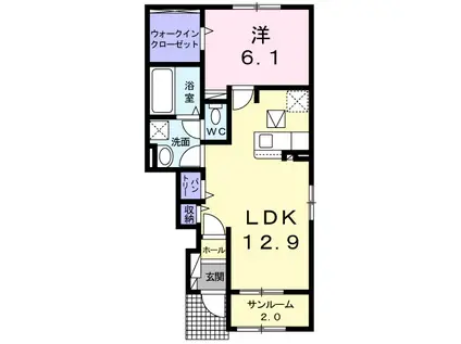 ベルメゾンB(1LDK/1階)の間取り写真