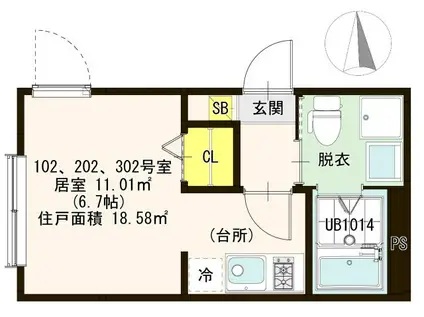 ハーモニーテラス 五反野IV(ワンルーム/2階)の間取り写真