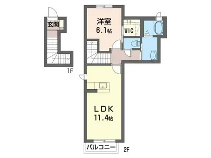 ピアタウンB(1LDK/2階)の間取り写真