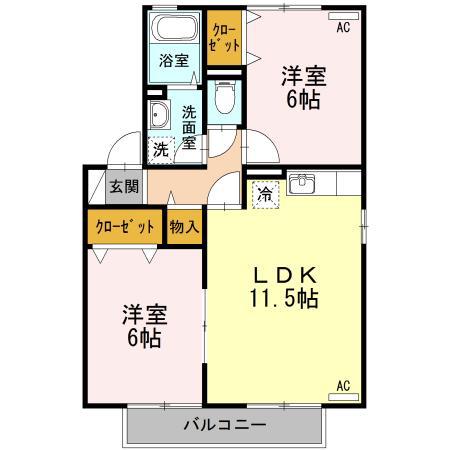 シャンブル(2LDK/1階)の間取り写真