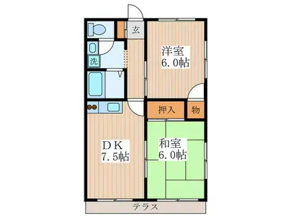 ＪＲ中央線 武蔵小金井駅 徒歩11分 2階建 築35年(2DK/1階)の間取り写真