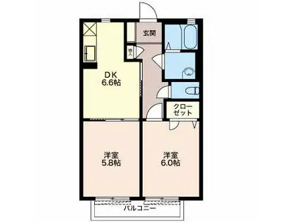 サニーユアーズFK(2DK/2階)の間取り写真