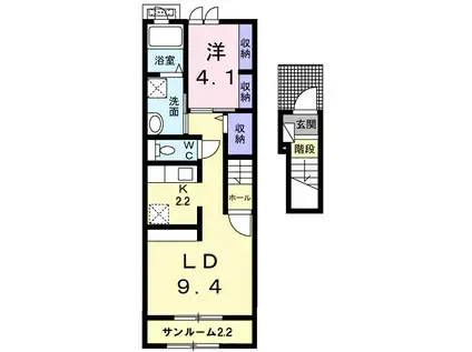 メイプル ジェルメA(1LDK/2階)の間取り写真