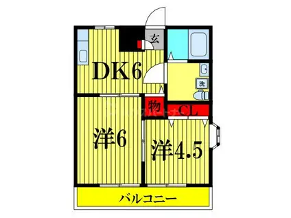 プライムベル(2DK/2階)の間取り写真