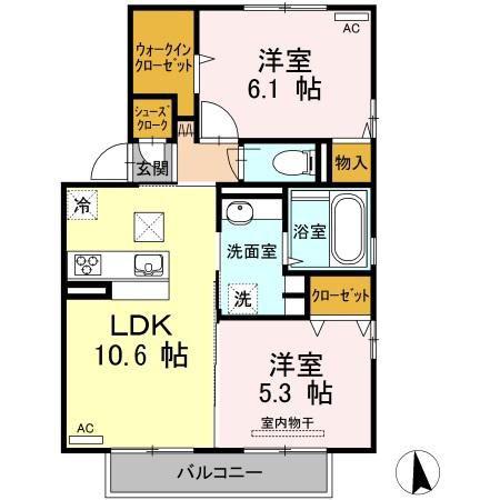 アールエム吉尾 B棟(2LDK/1階)の間取り写真