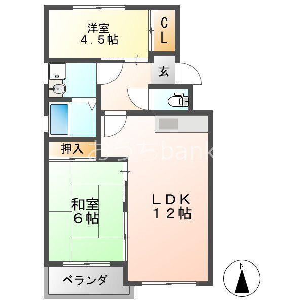 プリムローズマキB棟(2LDK/3階)の間取り写真