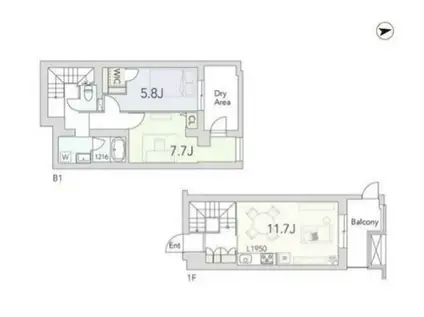 GRANDUO用賀4(2LDK/B1階)の間取り写真