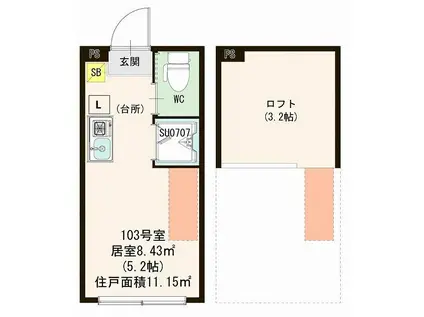 ハーモニーテラス志茂XV(ワンルーム/1階)の間取り写真