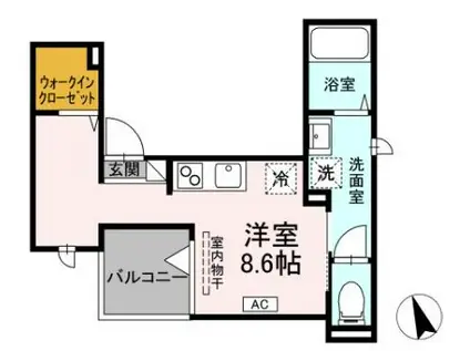 BELL II(ワンルーム/2階)の間取り写真