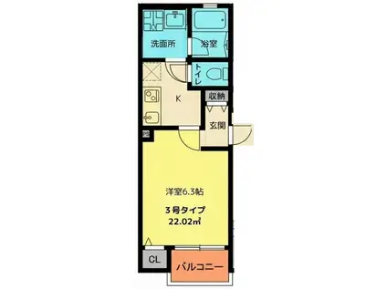 ALEGRIA尼崎西(1K/2階)の間取り写真