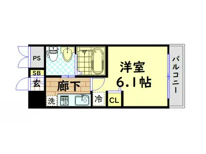 エステムコート難波ウエスト-SIDEIIIドームシティ(1K/6階)の間取り写真