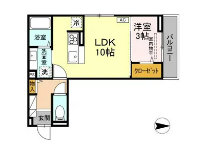 J-ROOM妃 VII番館 屋代駅前(1LDK/3階)の間取り写真