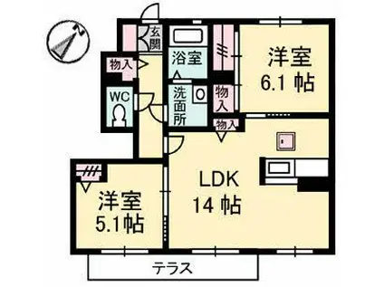シャーメゾンRIKYU B棟(2LDK/1階)の間取り写真