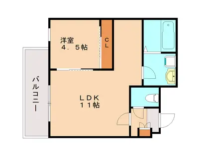アリビラ六甲(1LDK/1階)の間取り写真