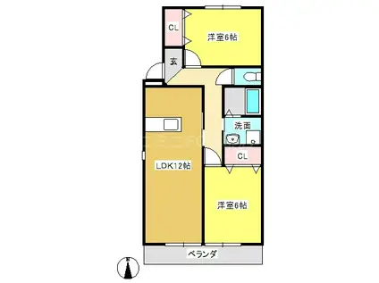 ウイング壱番街(2LDK/2階)の間取り写真