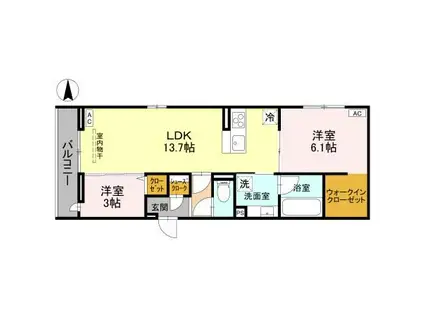 草加氷川町PJIV B(2LDK/3階)の間取り写真