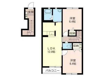 グランメールソシアC(2LDK/2階)の間取り写真